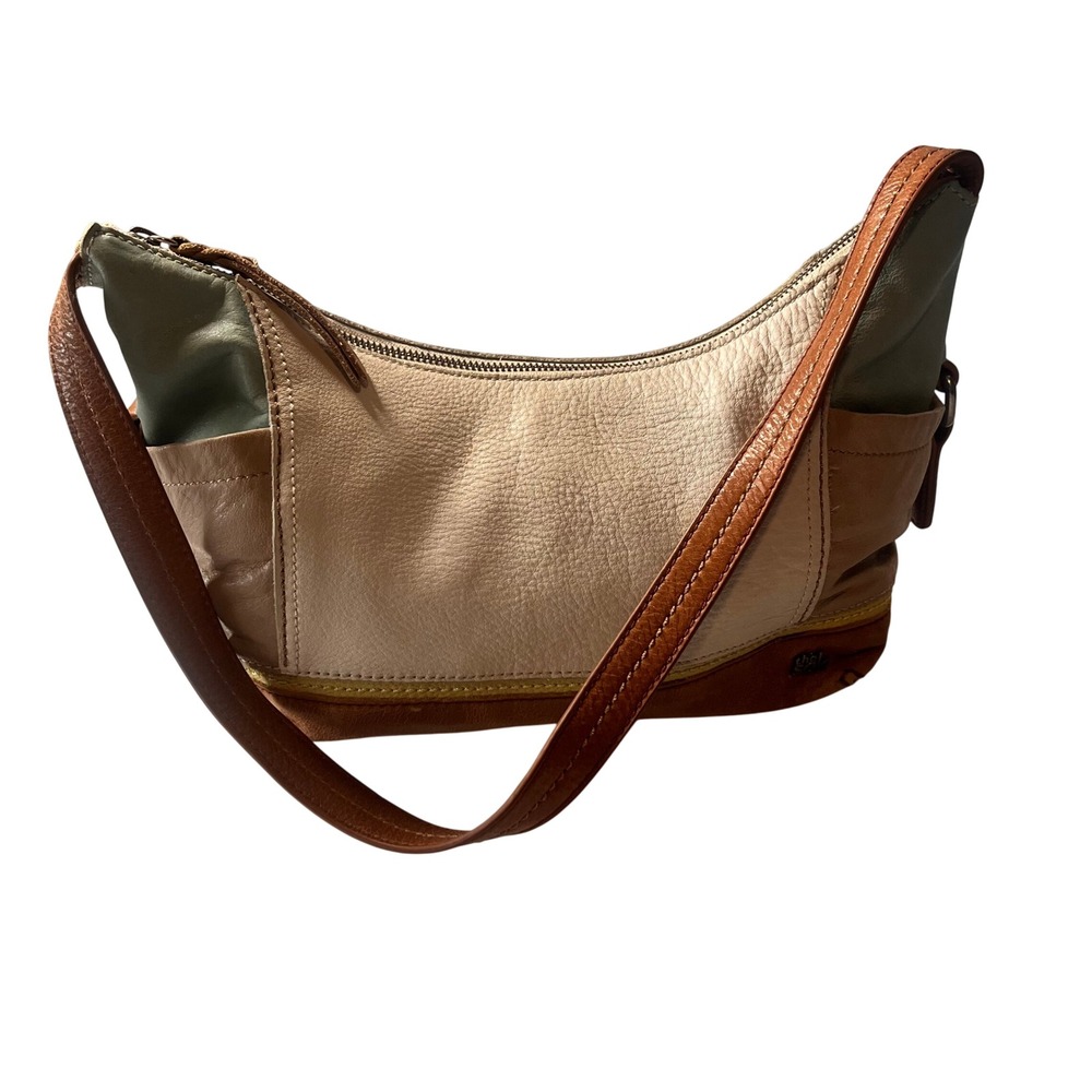 The Sak Multi-Color Leather Hobo Shoulder Bag Cream Tan Green Brown Patchwork